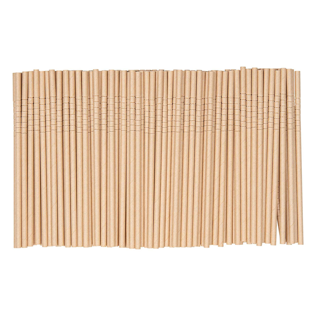 Basic Nature Kraft Paper Bendable Straw - Unwrapped, Biodegradable, 6 mm - 7 3/4" - 100 count box