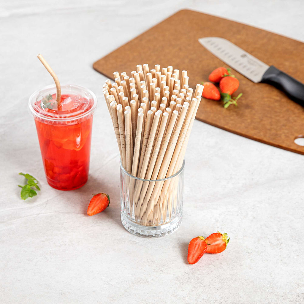 Basic Nature Kraft Paper Bendable Straw - Unwrapped, Biodegradable, 6 mm - 7 3/4" - 100 count box
