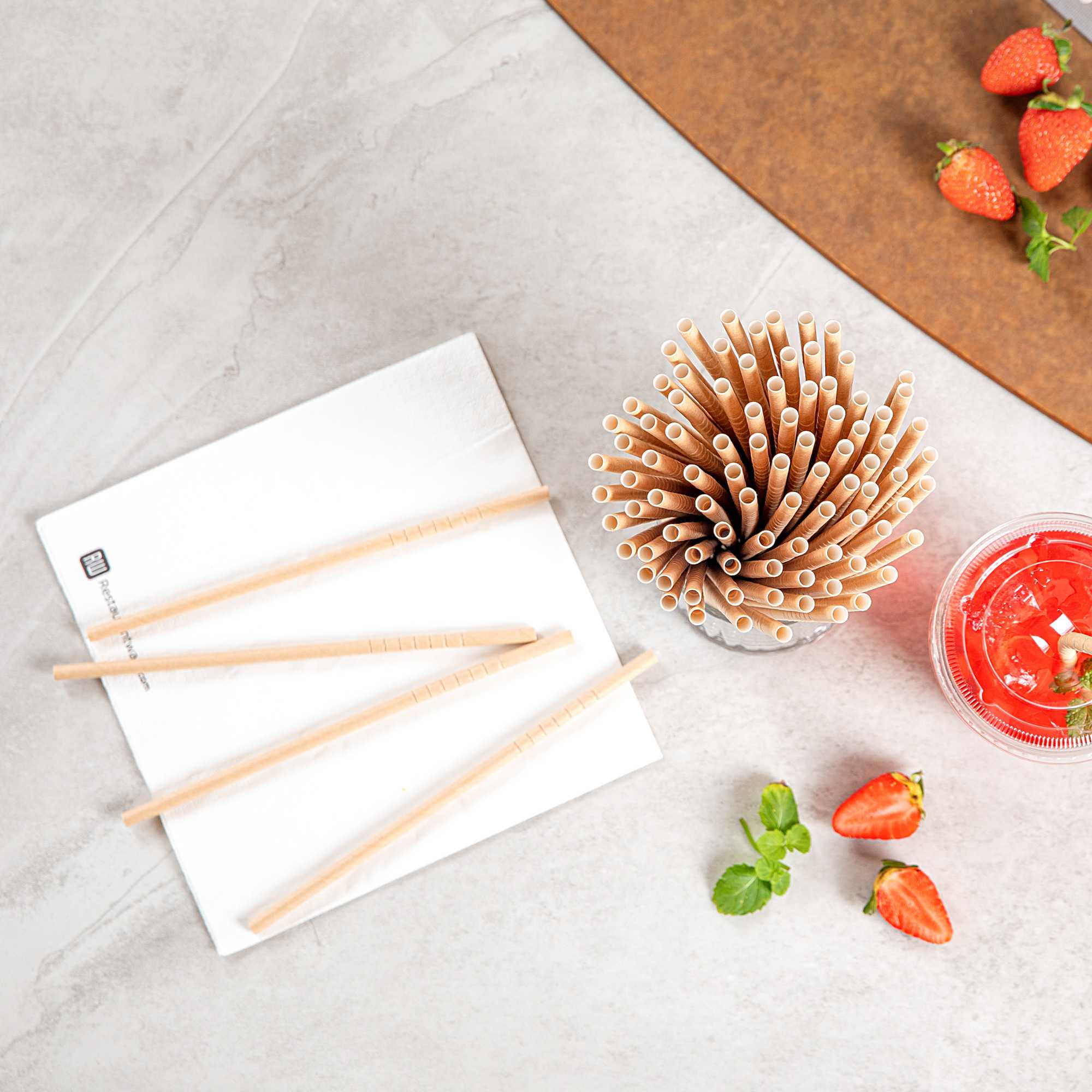 Basic Nature Kraft Paper Bendable Straw - Unwrapped, Biodegradable, 6 mm - 7 3/4" - 100 count box