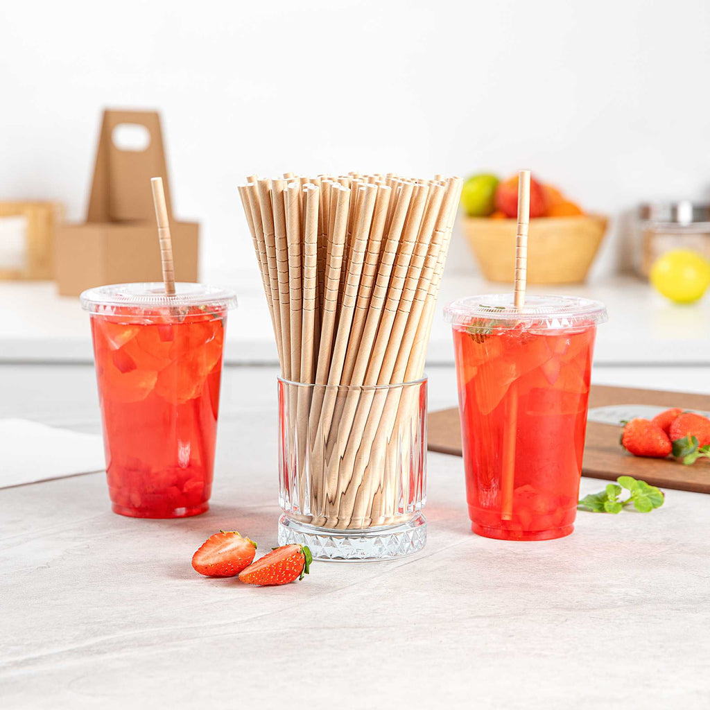 Basic Nature Kraft Paper Bendable Straw - Unwrapped, Biodegradable, 6 mm - 7 3/4" - 100 count box