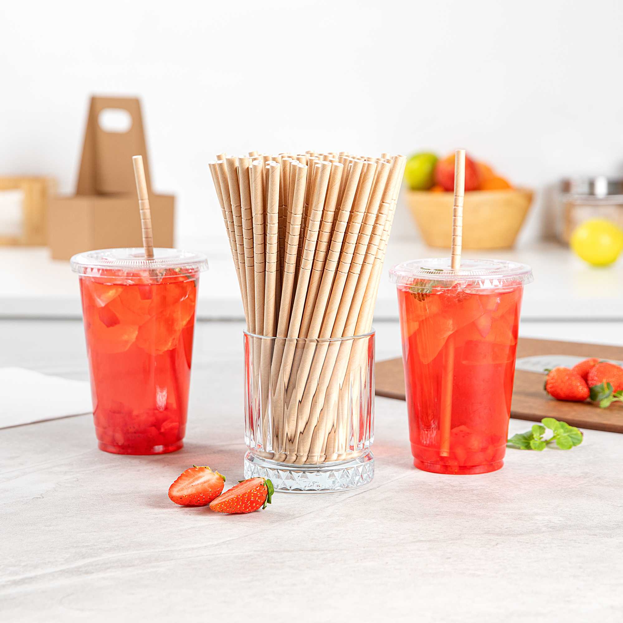 Basic Nature Kraft Paper Bendable Straw - Unwrapped, Biodegradable, 6 mm - 7 3/4" - 100 count box