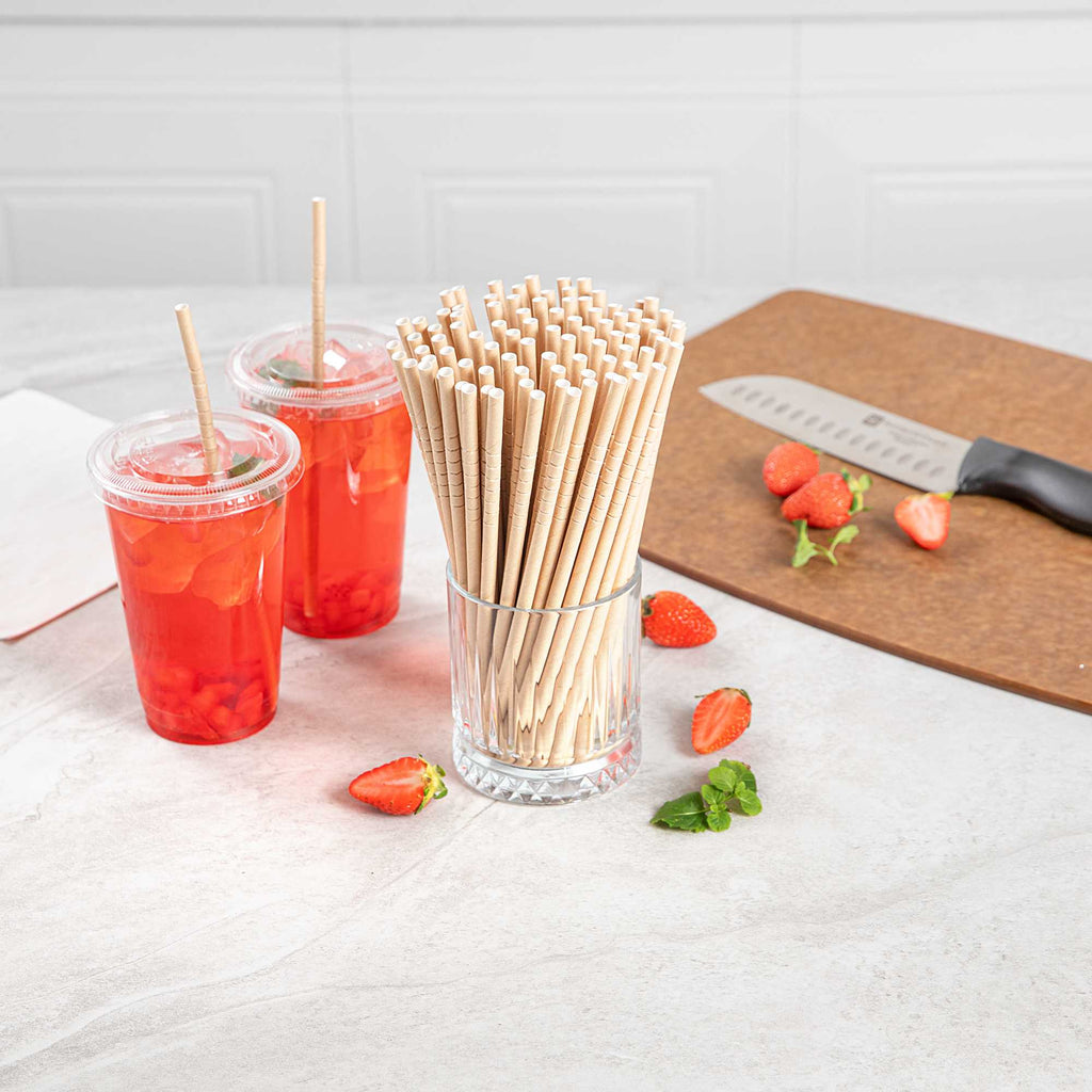 Basic Nature Kraft Paper Bendable Straw - Unwrapped, Biodegradable, 6 mm - 7 3/4" - 100 count box