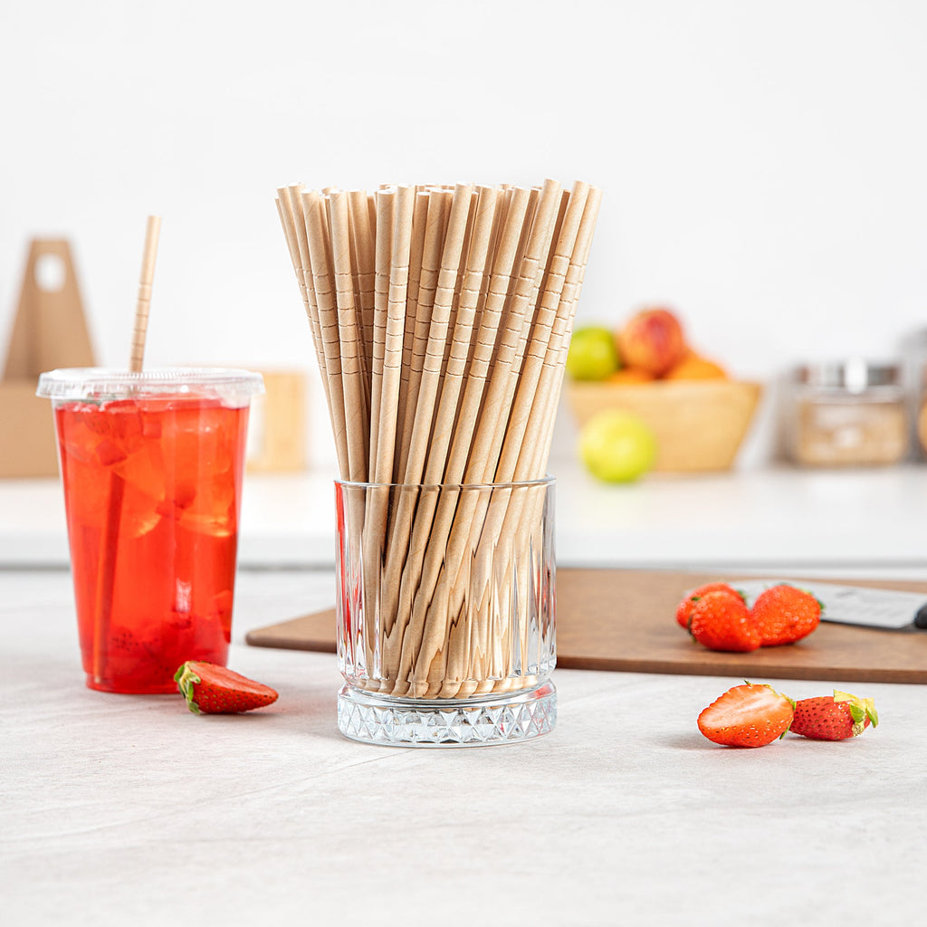 Basic Nature Kraft Paper Bendable Straw - Unwrapped, Biodegradable, 6 mm - 7 3/4" - 1000 count box