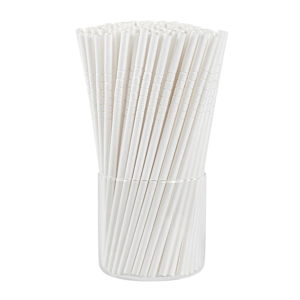 Basic Nature White Paper Bendable Straw - Unwrapped, Biodegradable, 6 mm - 7 3/4" - 100 count box