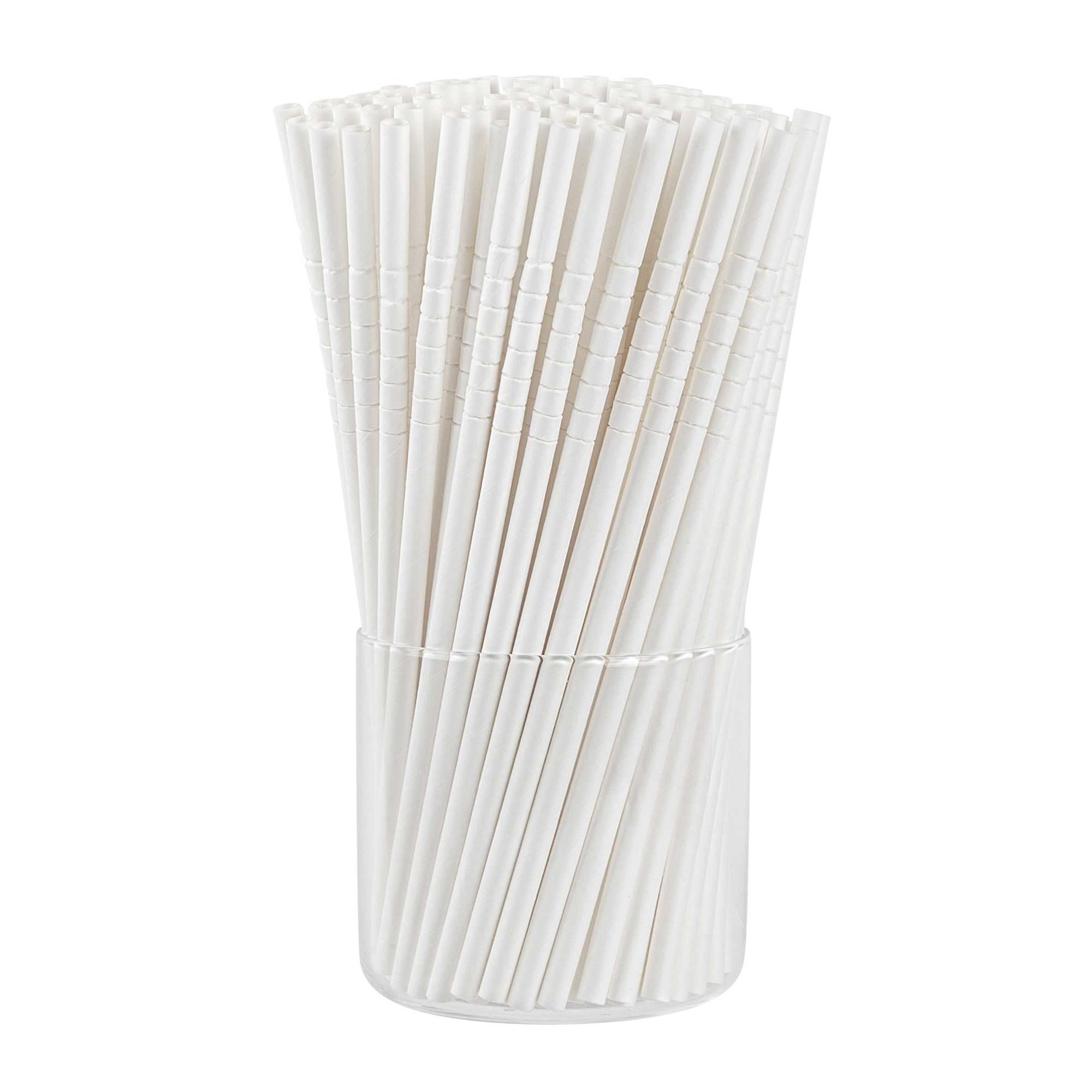Basic Nature White Paper Bendable Straw - Unwrapped, Biodegradable, 6 mm - 7 3/4" - 100 count box