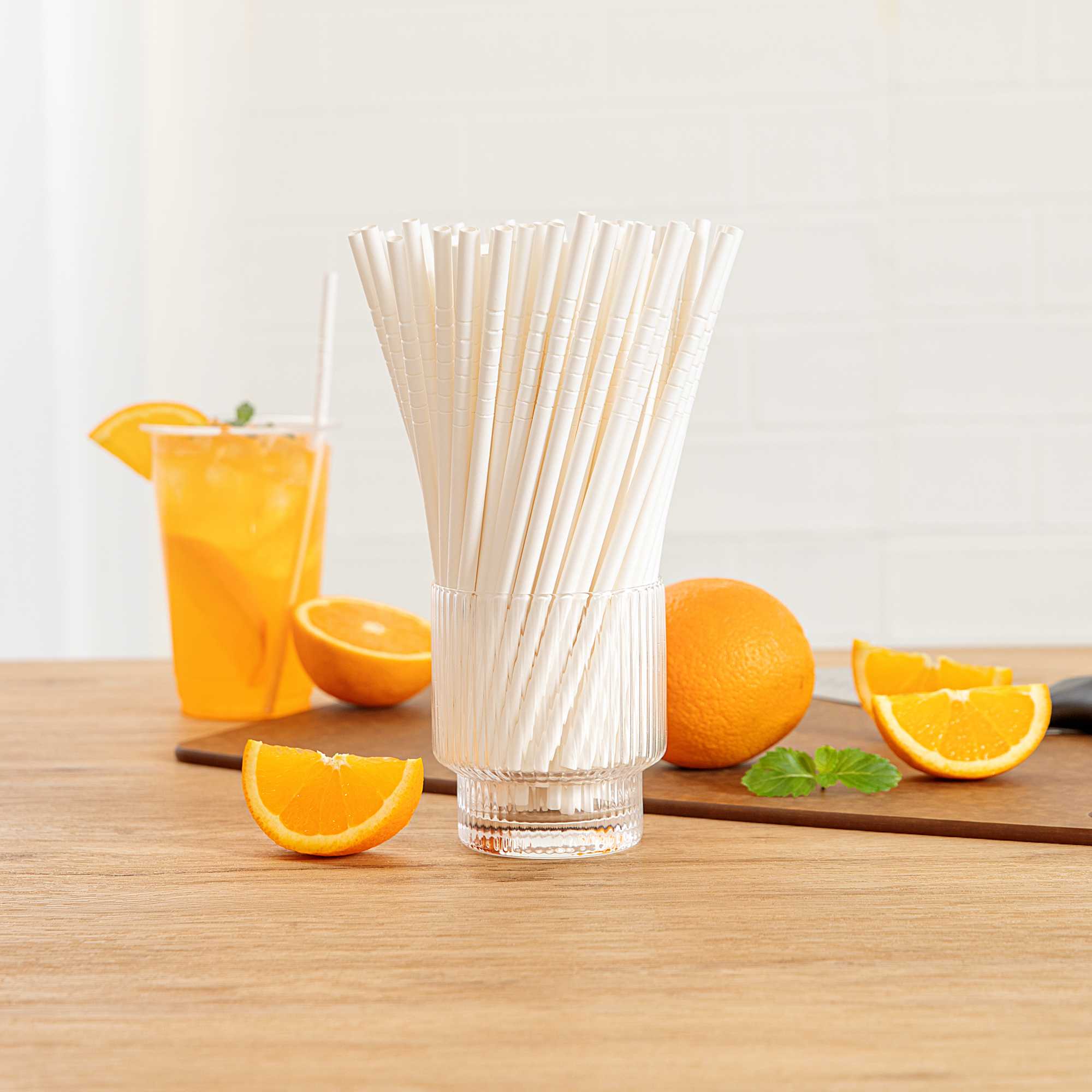 Basic Nature White Paper Bendable Straw - Unwrapped, Biodegradable, 6 mm - 7 3/4" - 100 count box