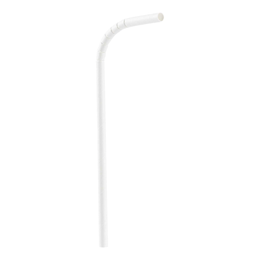 Basic Nature White Paper Bendable Straw - Unwrapped, Biodegradable, 6 mm - 7 3/4" - 100 count box