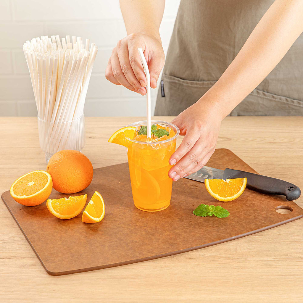 Basic Nature White Paper Bendable Straw - Unwrapped, Biodegradable, 6 mm - 7 3/4" - 100 count box