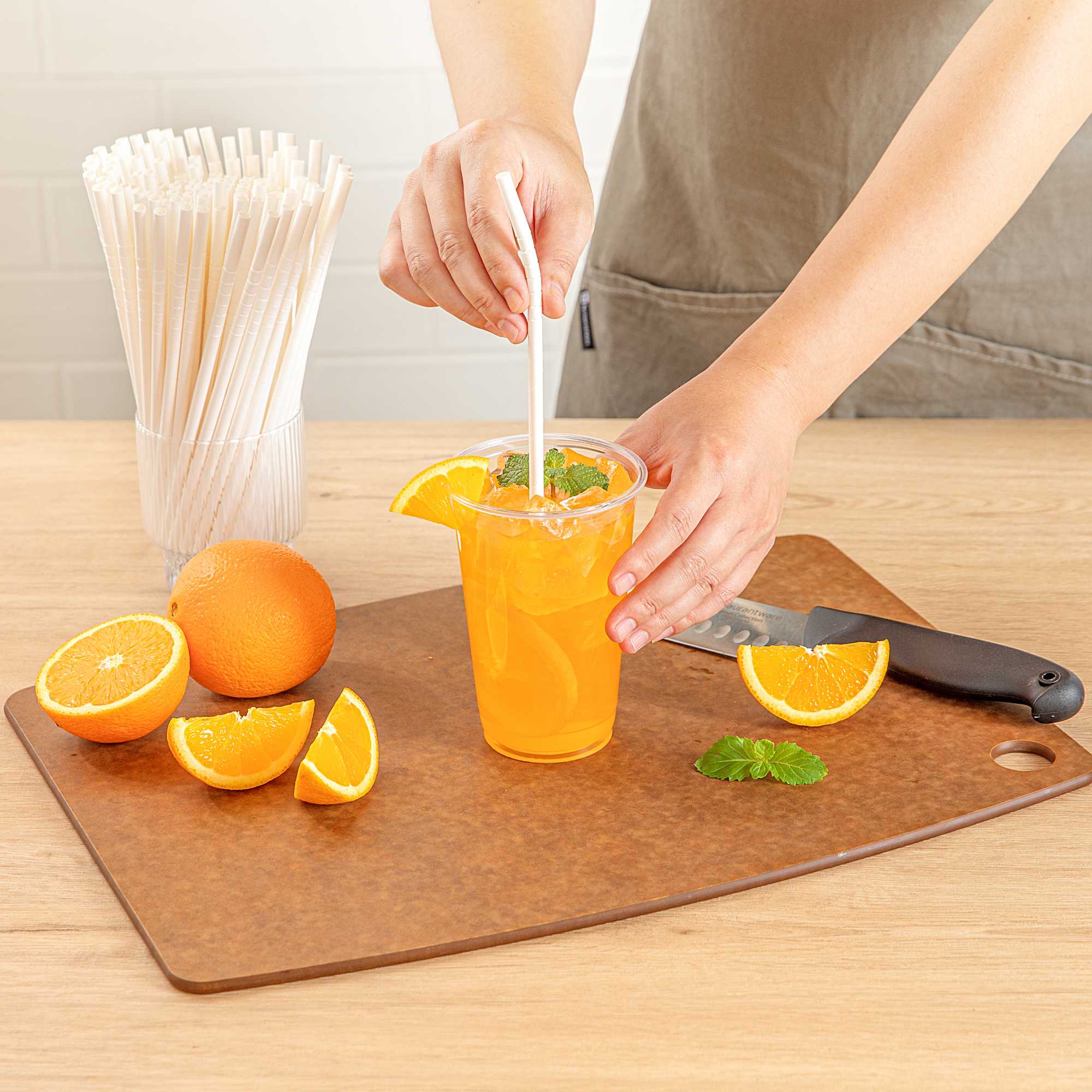 Basic Nature White Paper Bendable Straw - Unwrapped, Biodegradable, 6 mm - 7 3/4" - 100 count box
