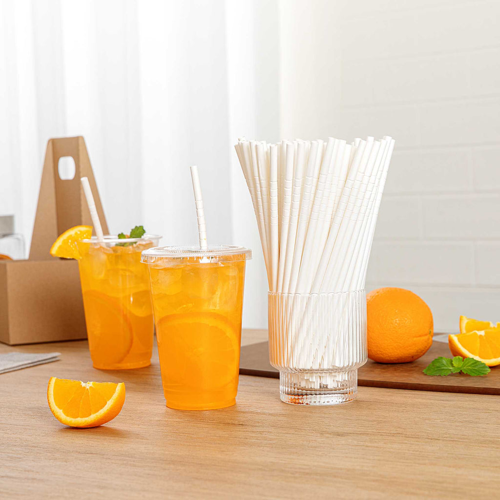 Basic Nature White Paper Bendable Straw - Unwrapped, Biodegradable, 6 mm - 7 3/4" - 100 count box