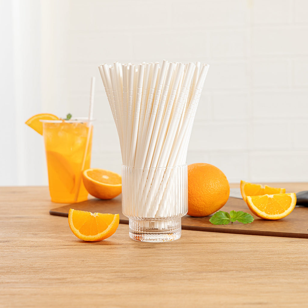 Basic Nature White Paper Bendable Straw - Unwrapped, Biodegradable, 6 mm - 7 3/4" - 1000 count box