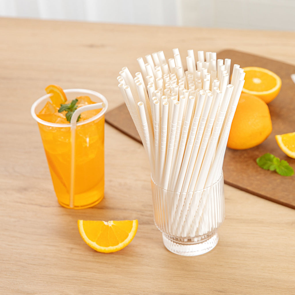 Basic Nature White Paper Bendable Straw - Unwrapped, Biodegradable, 6 mm - 7 3/4" - 1000 count box