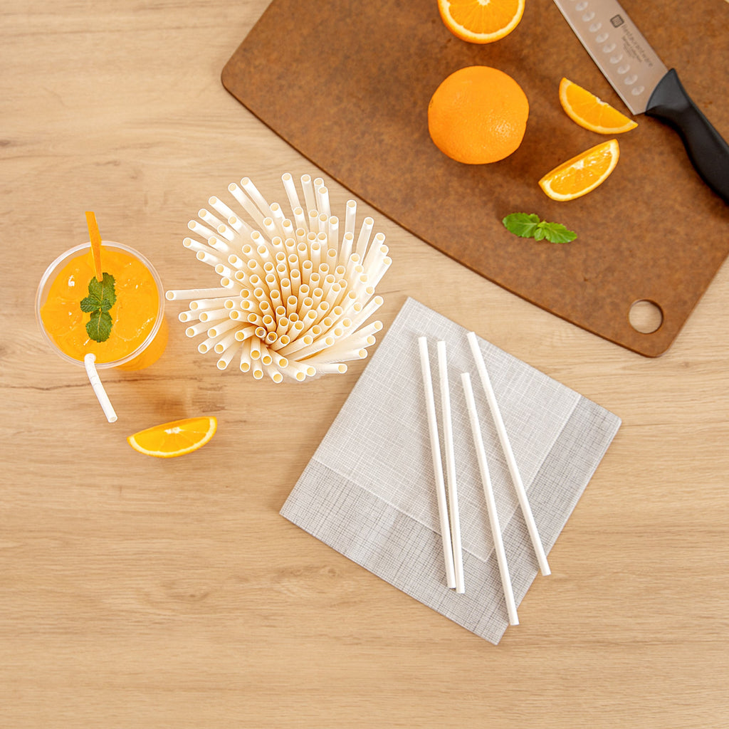 Basic Nature White Paper Bendable Straw - Unwrapped, Biodegradable, 6 mm - 7 3/4" - 1000 count box