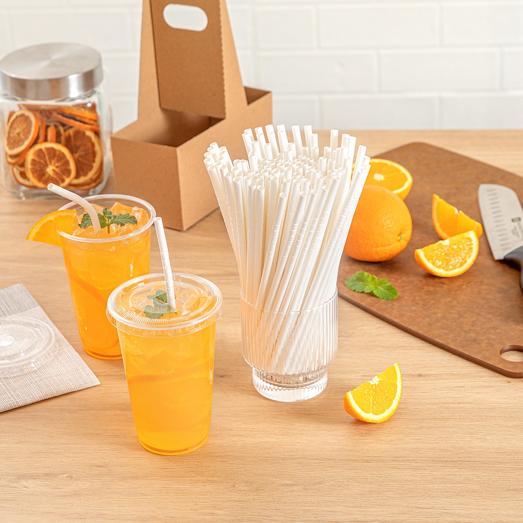 Basic Nature White Paper Bendable Straw - Unwrapped, Biodegradable, 6 mm - 7 3/4" - 1000 count box
