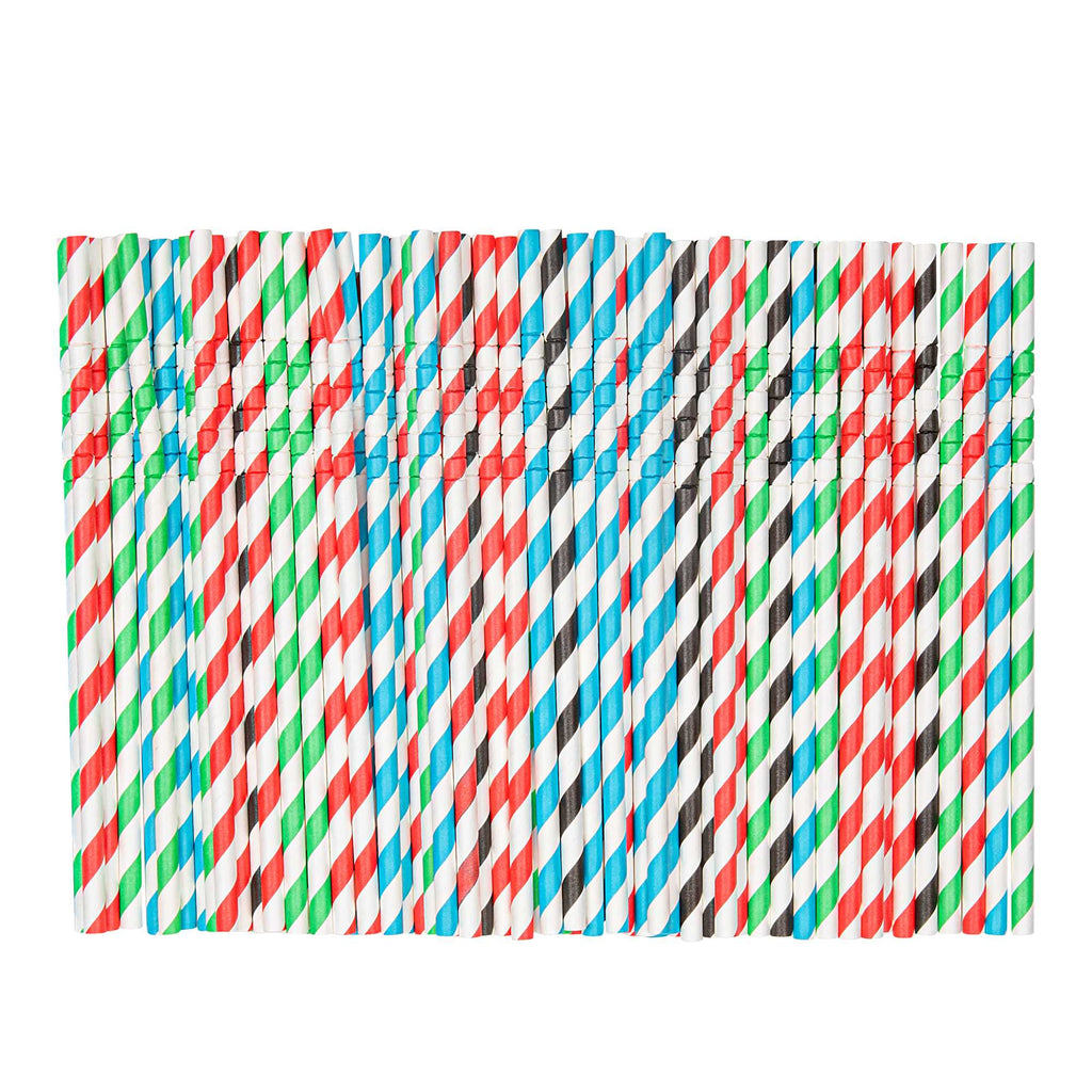 Basic Nature Assorted Paper Bendable Straw - Unwrapped, Biodegradable, 6 mm - 7 3/4" - 100 count box
