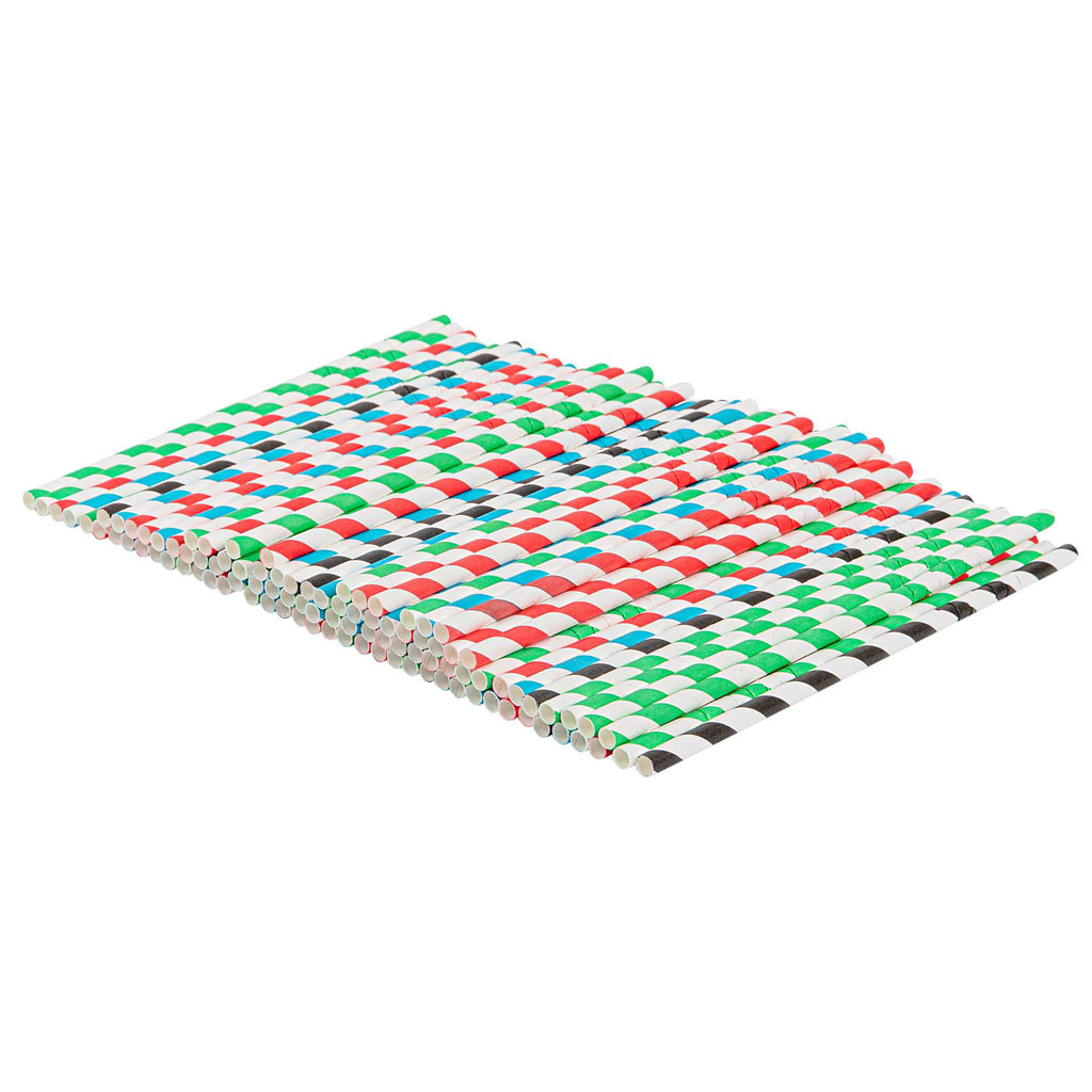 Basic Nature Assorted Paper Bendable Straw - Unwrapped, Biodegradable, 6 mm - 7 3/4" - 100 count box