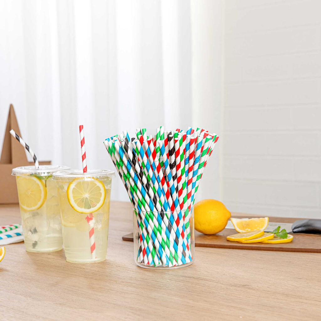 Basic Nature Assorted Paper Bendable Straw - Unwrapped, Biodegradable, 6 mm - 7 3/4" - 100 count box