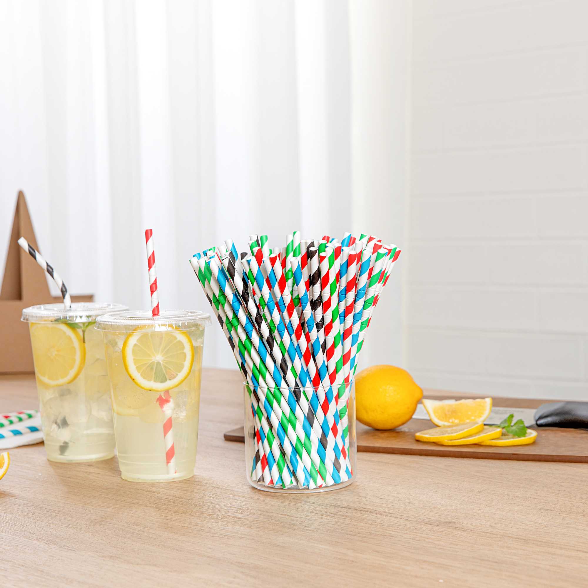 Basic Nature Assorted Paper Bendable Straw - Unwrapped, Biodegradable, 6 mm - 7 3/4" - 100 count box