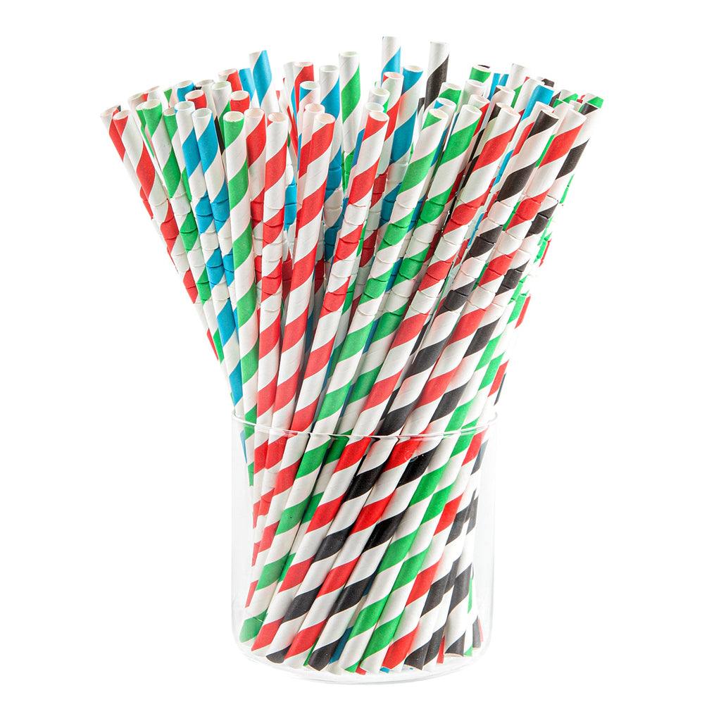 Basic Nature Assorted Paper Bendable Straw - Unwrapped, Biodegradable, 6 mm - 7 3/4" - 1000 count box