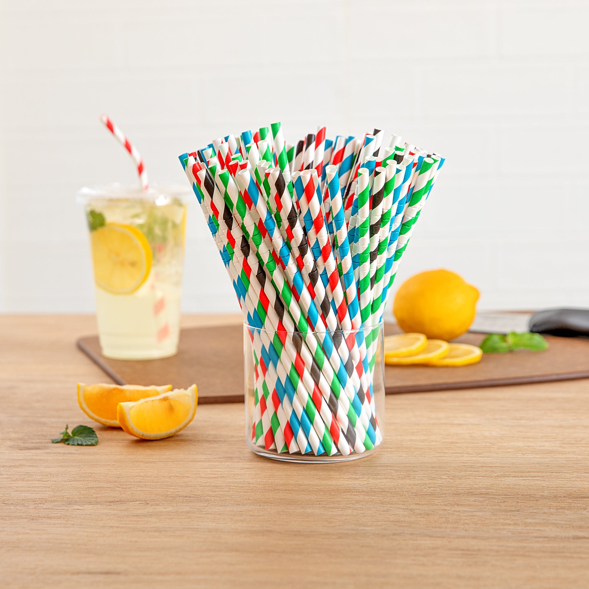 Basic Nature Assorted Paper Bendable Straw - Unwrapped, Biodegradable, 6 mm - 7 3/4" - 1000 count box
