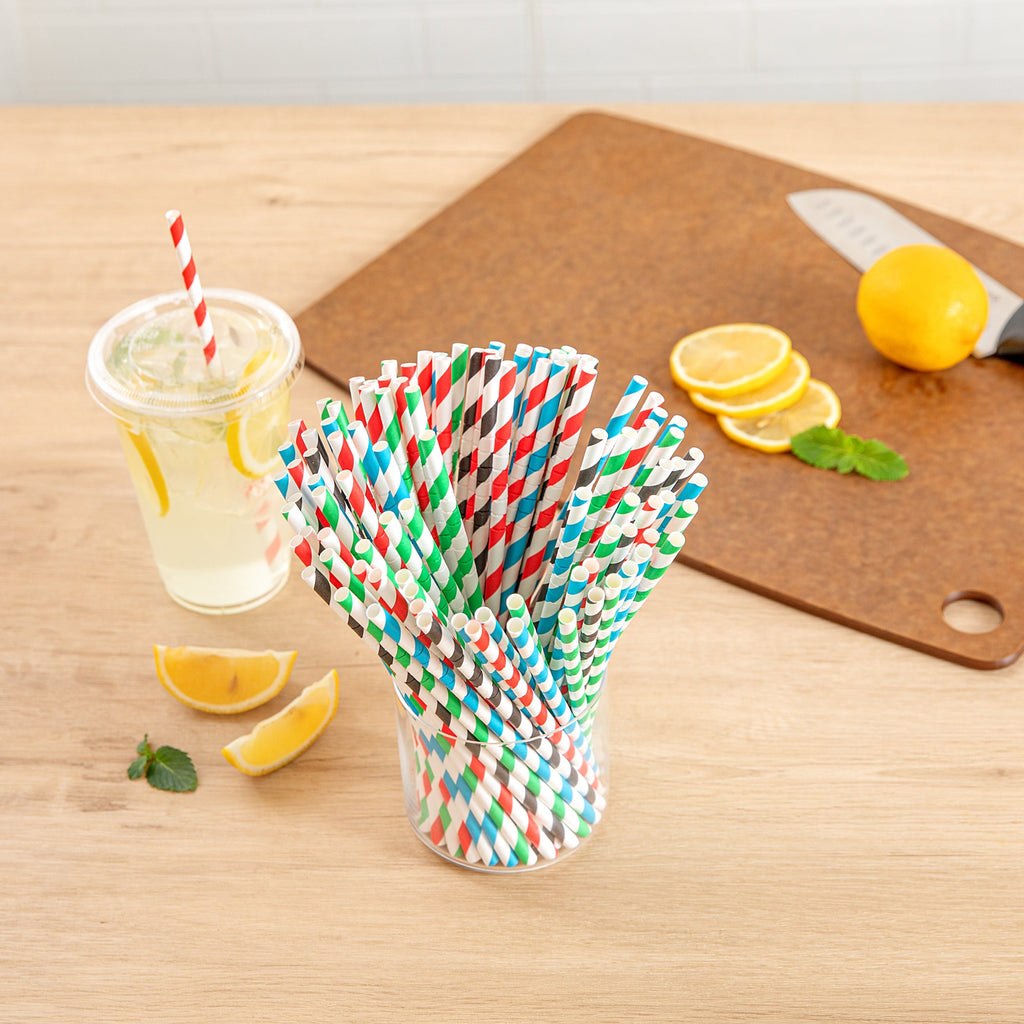Basic Nature Assorted Paper Bendable Straw - Unwrapped, Biodegradable, 6 mm - 7 3/4" - 1000 count box