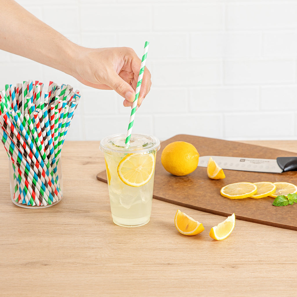 Basic Nature Assorted Paper Bendable Straw - Unwrapped, Biodegradable, 6 mm - 7 3/4" - 1000 count box