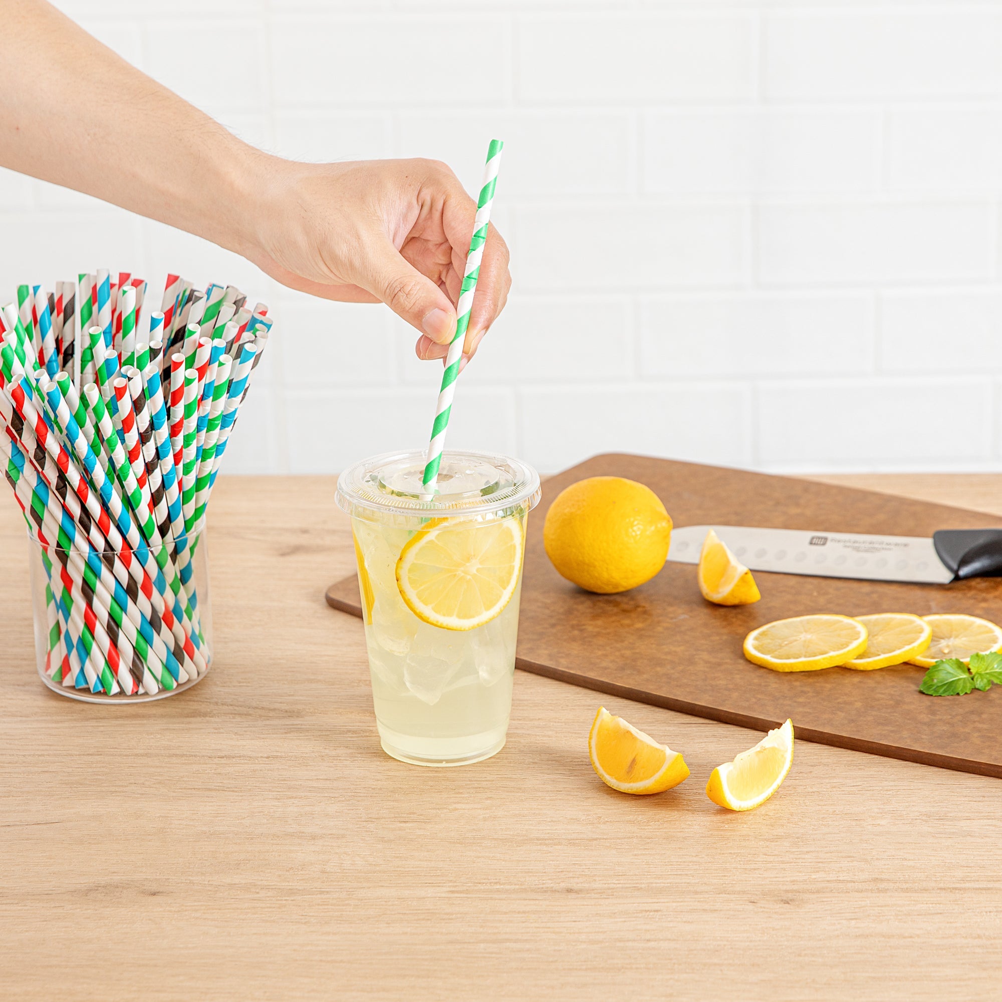 Basic Nature Assorted Paper Bendable Straw - Unwrapped, Biodegradable, 6 mm - 7 3/4" - 1000 count box