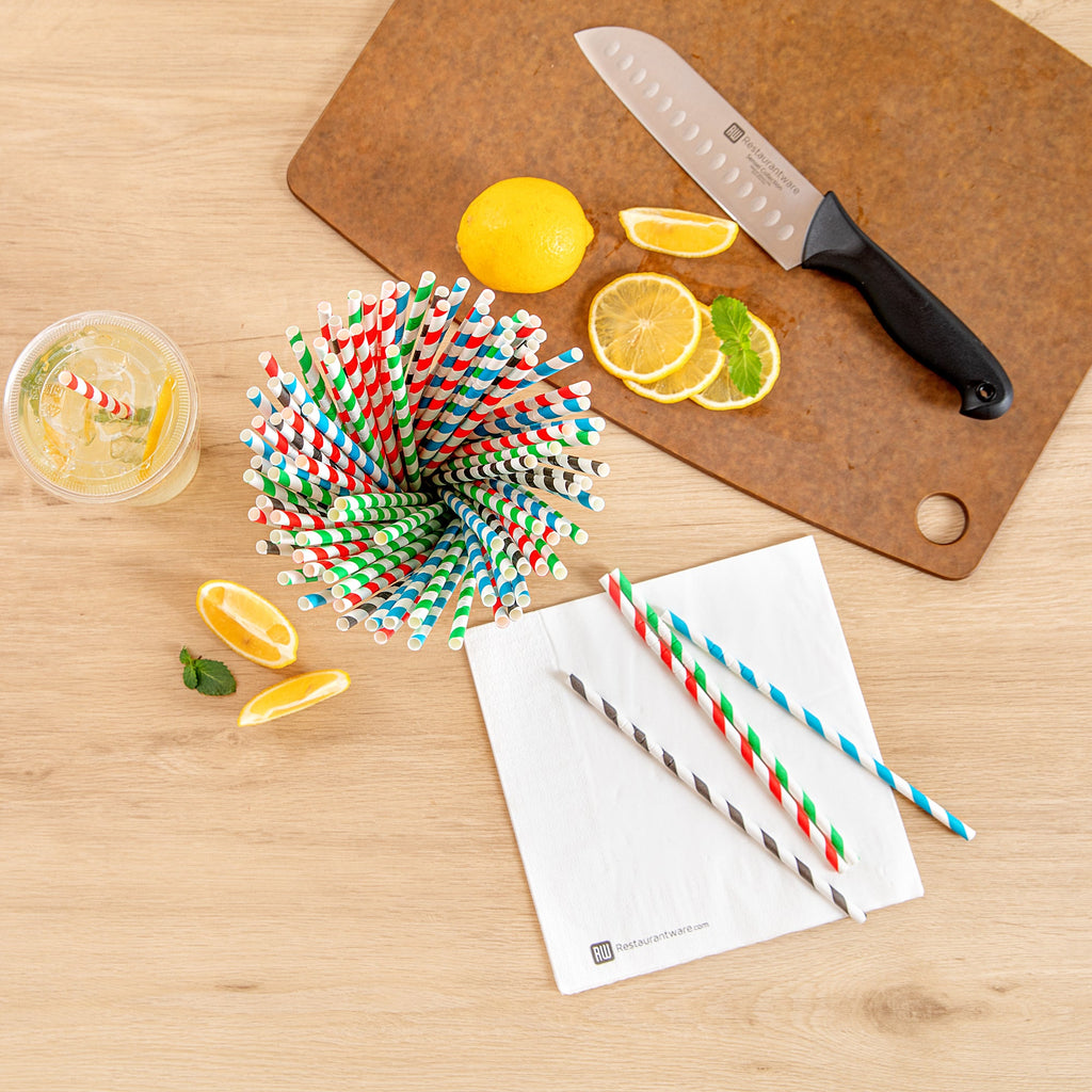 Basic Nature Assorted Paper Bendable Straw - Unwrapped, Biodegradable, 6 mm - 7 3/4" - 1000 count box