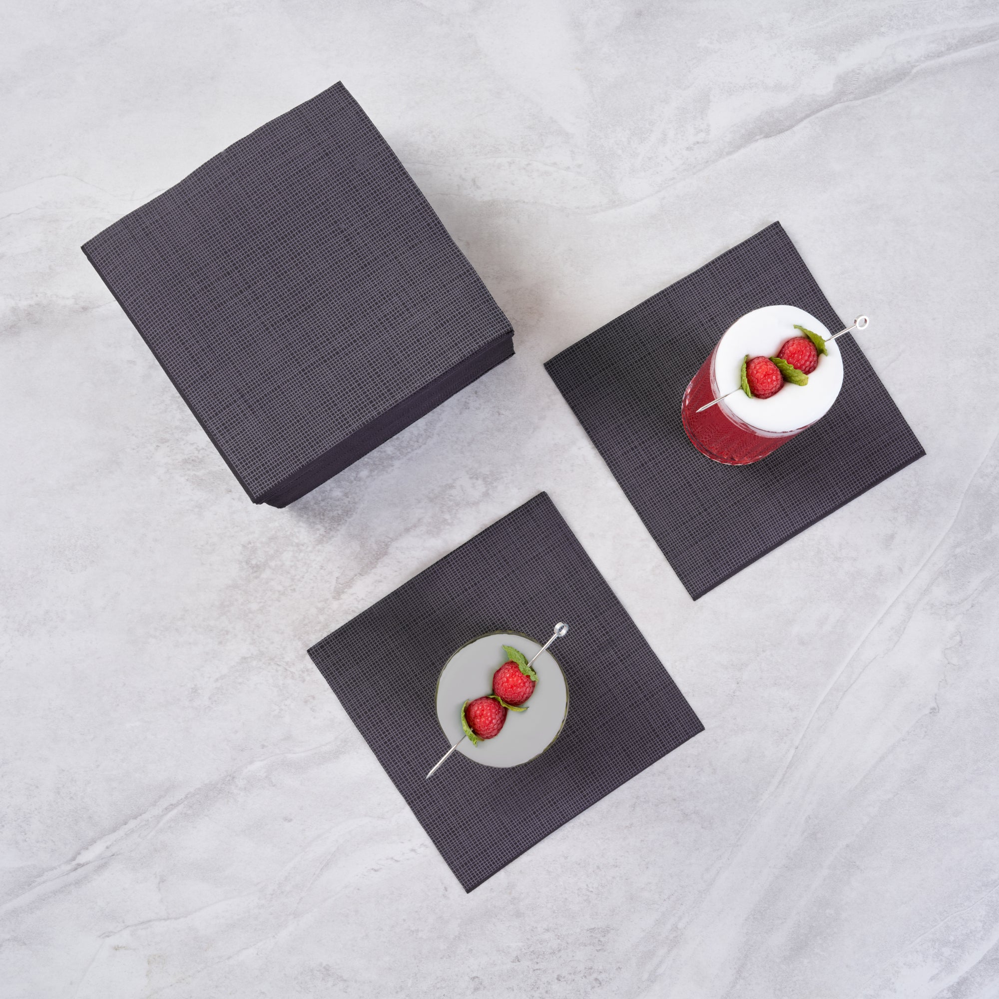 Luxenap Square Black Paper Napkin - Double Point, 2-Ply, with White Threads - 15 3/4'' x 15 3/4'' - 1200 count box