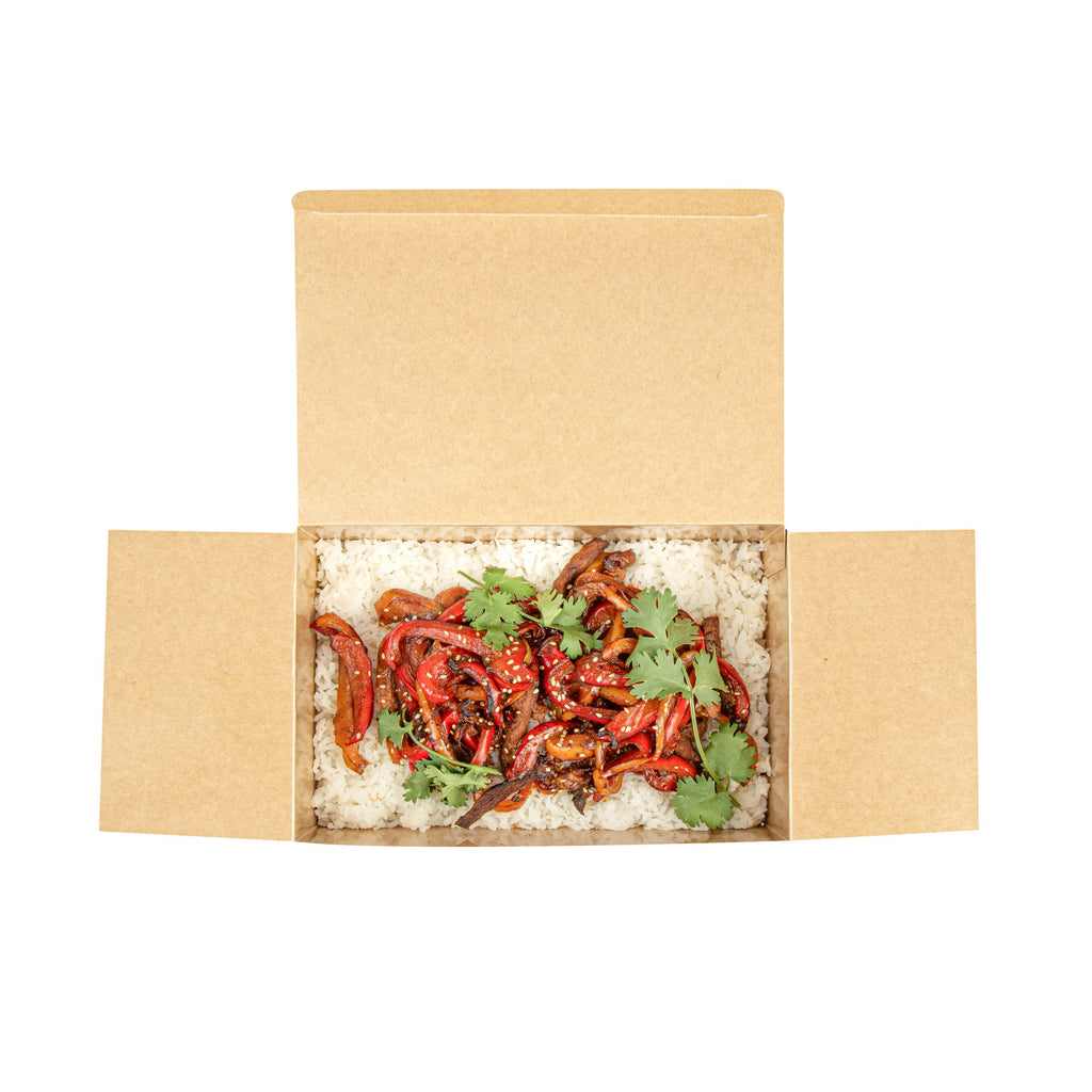 Heat Tek Kraft Paper Take Out Container - Oven-Safe, with Tuck Top - 9" x 5 3/4" x 2 3/4" - 100 count box