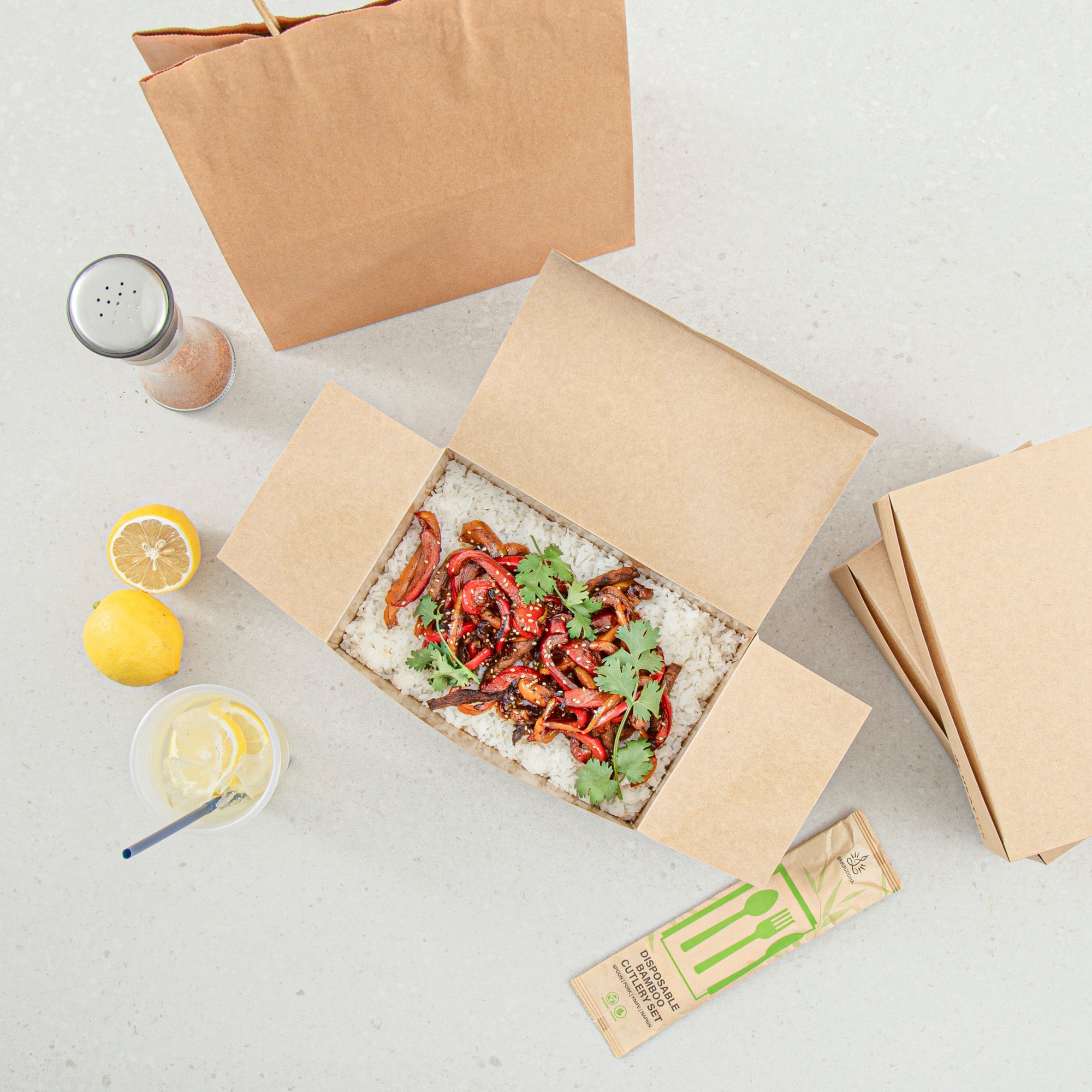 Heat Tek Kraft Paper Take Out Container - Oven-Safe, with Tuck Top - 9" x 5 3/4" x 2 3/4" - 100 count box