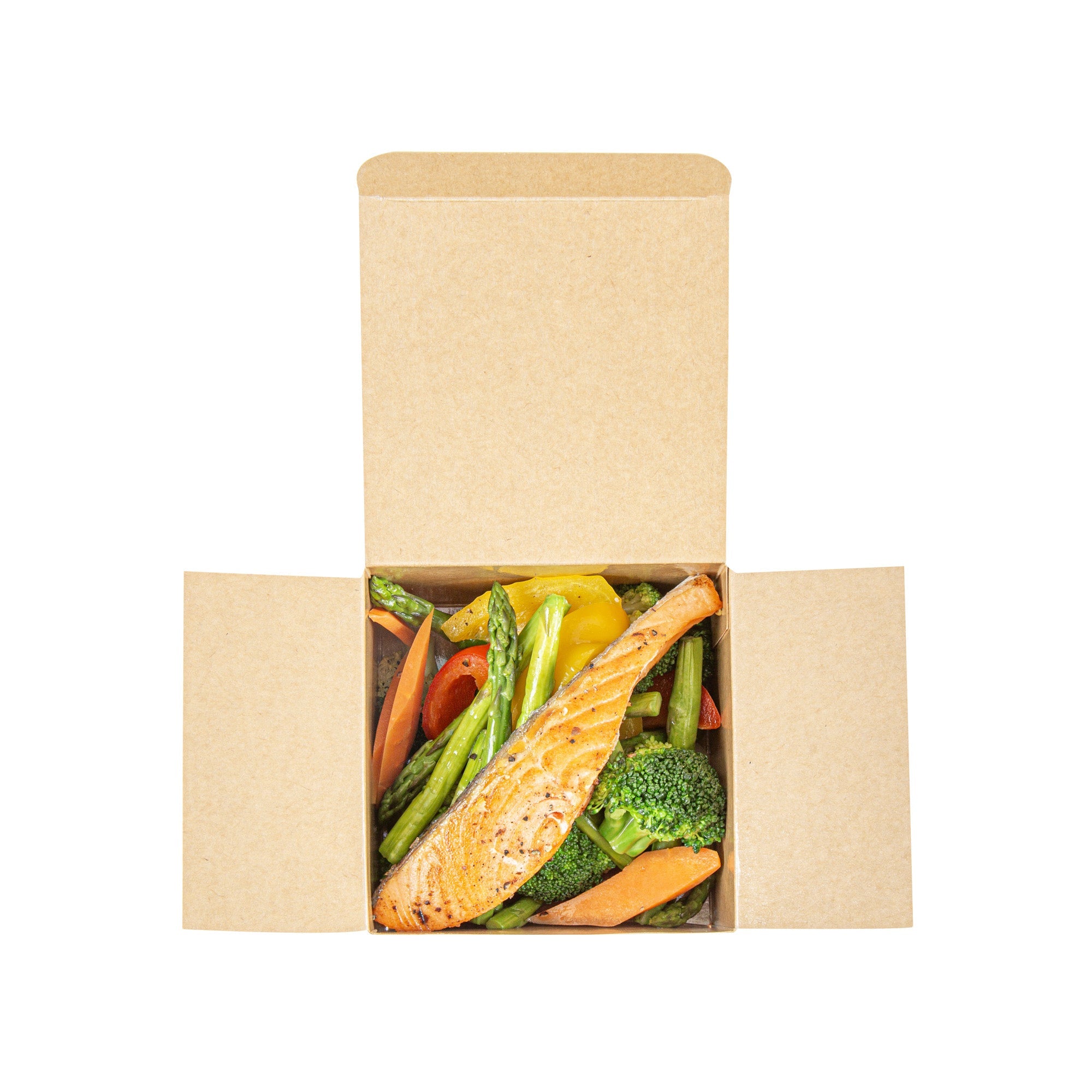 Heat Tek Kraft Paper Take Out Container - Oven-Safe, with Tuck Top - 4 1/2" x 4 1/2" x 3" - 100 count box