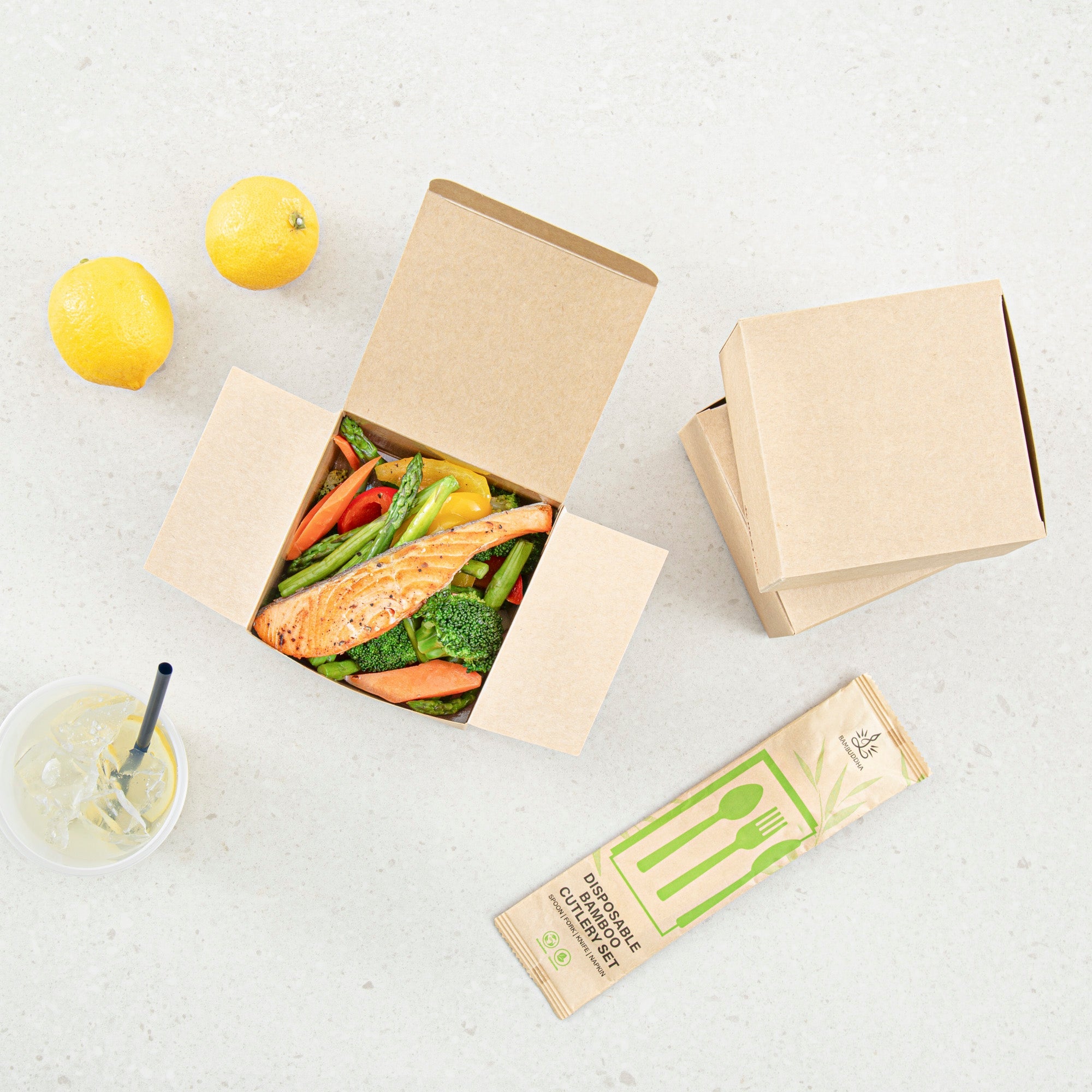 Heat Tek Kraft Paper Take Out Container - Oven-Safe, with Tuck Top - 4 1/2" x 4 1/2" x 3" - 100 count box