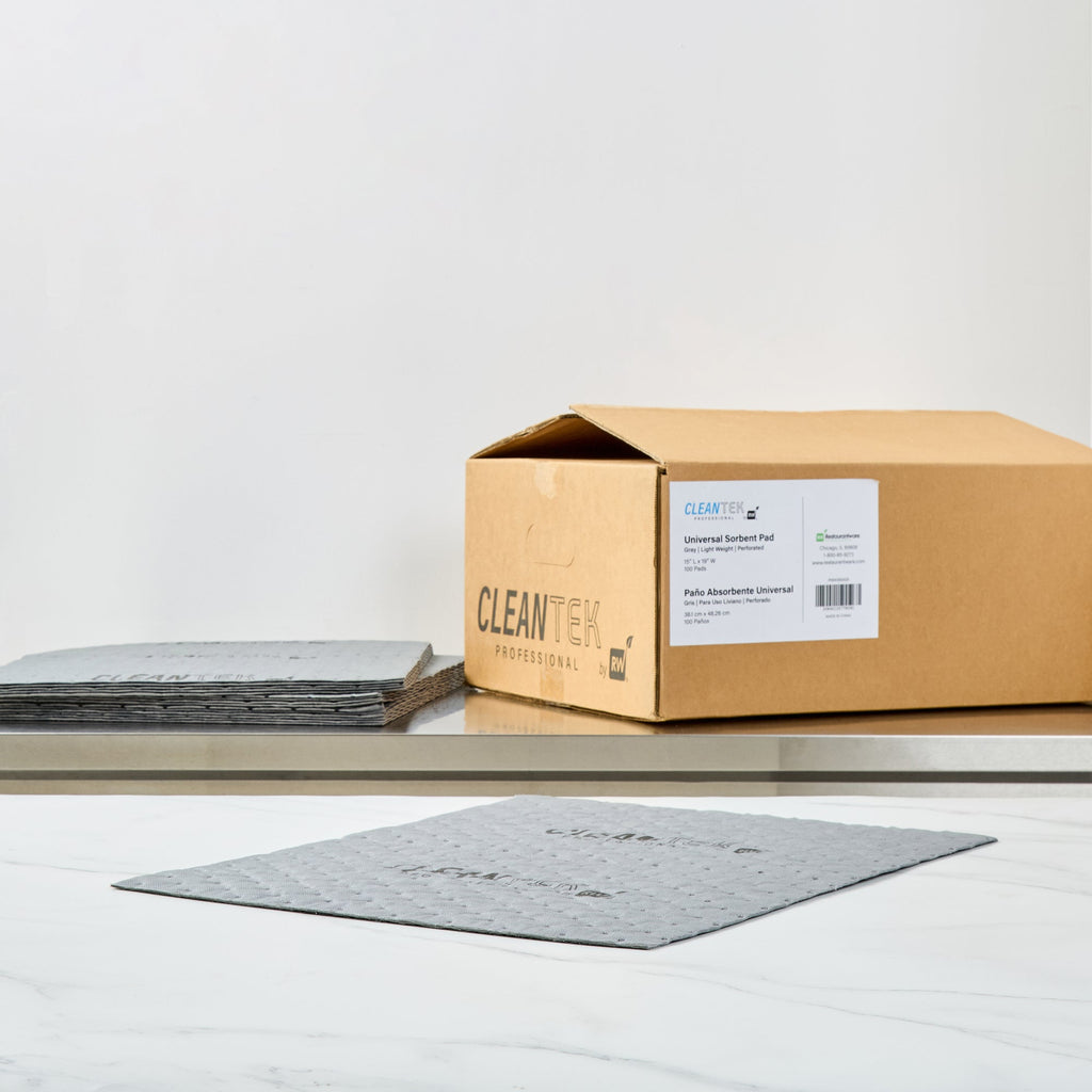 Clean Tek Professional Gray Universal Sorbent Pad - Light Weight, Perforated - 15" x 19" - 100 count box