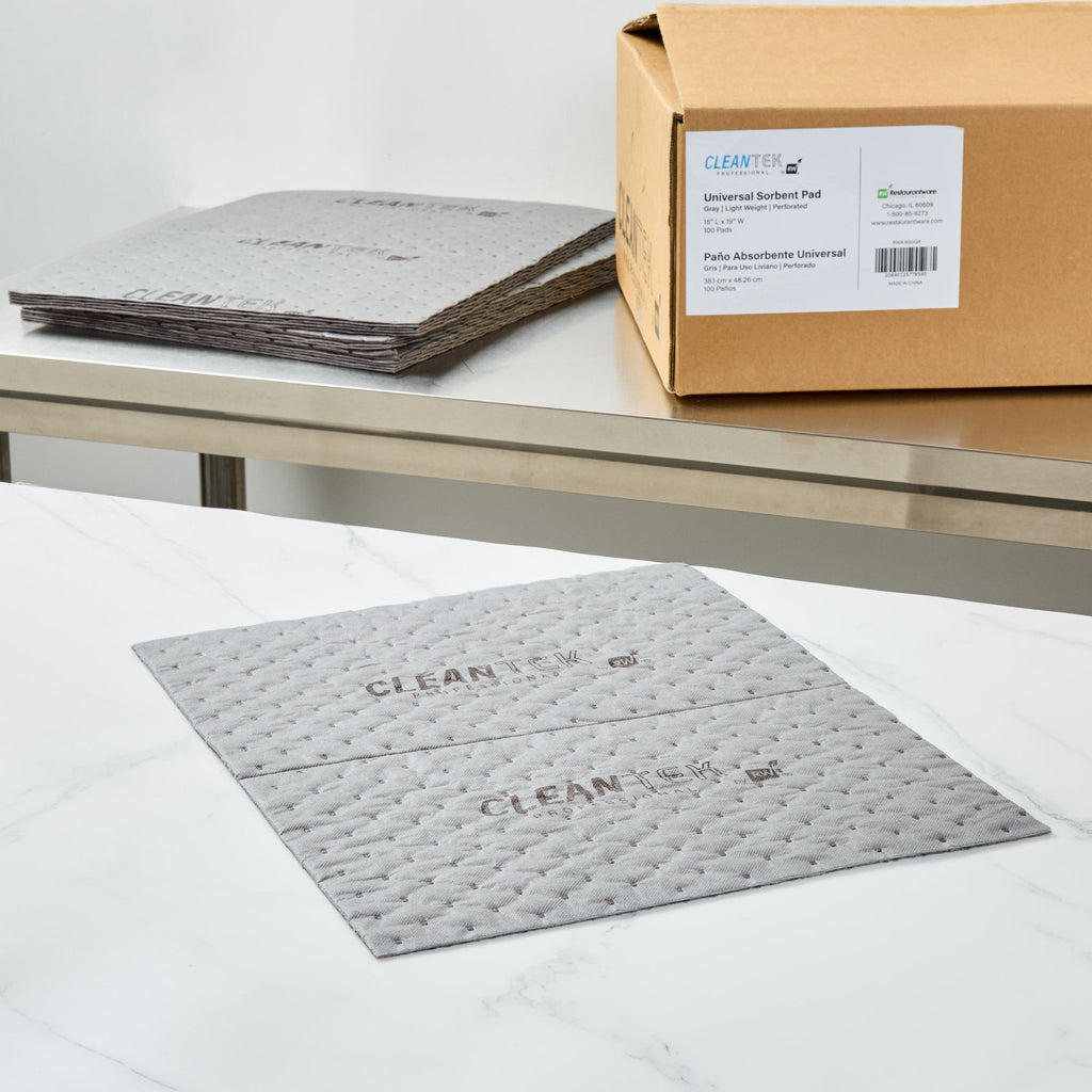 Clean Tek Professional Gray Universal Sorbent Pad - Light Weight, Perforated - 15" x 19" - 100 count box