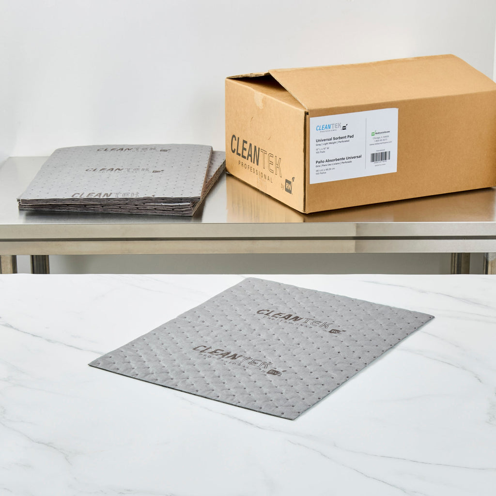 Clean Tek Professional Gray Universal Sorbent Pad - Light Weight, Perforated - 15" x 19" - 100 count box