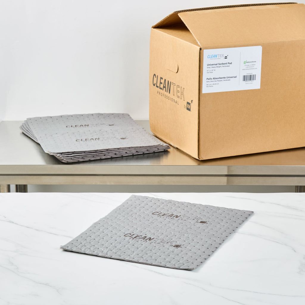 Clean Tek Professional Gray Universal Sorbent Pad - Heavy Weight, Perforated - 15" x 19" - 100 count box