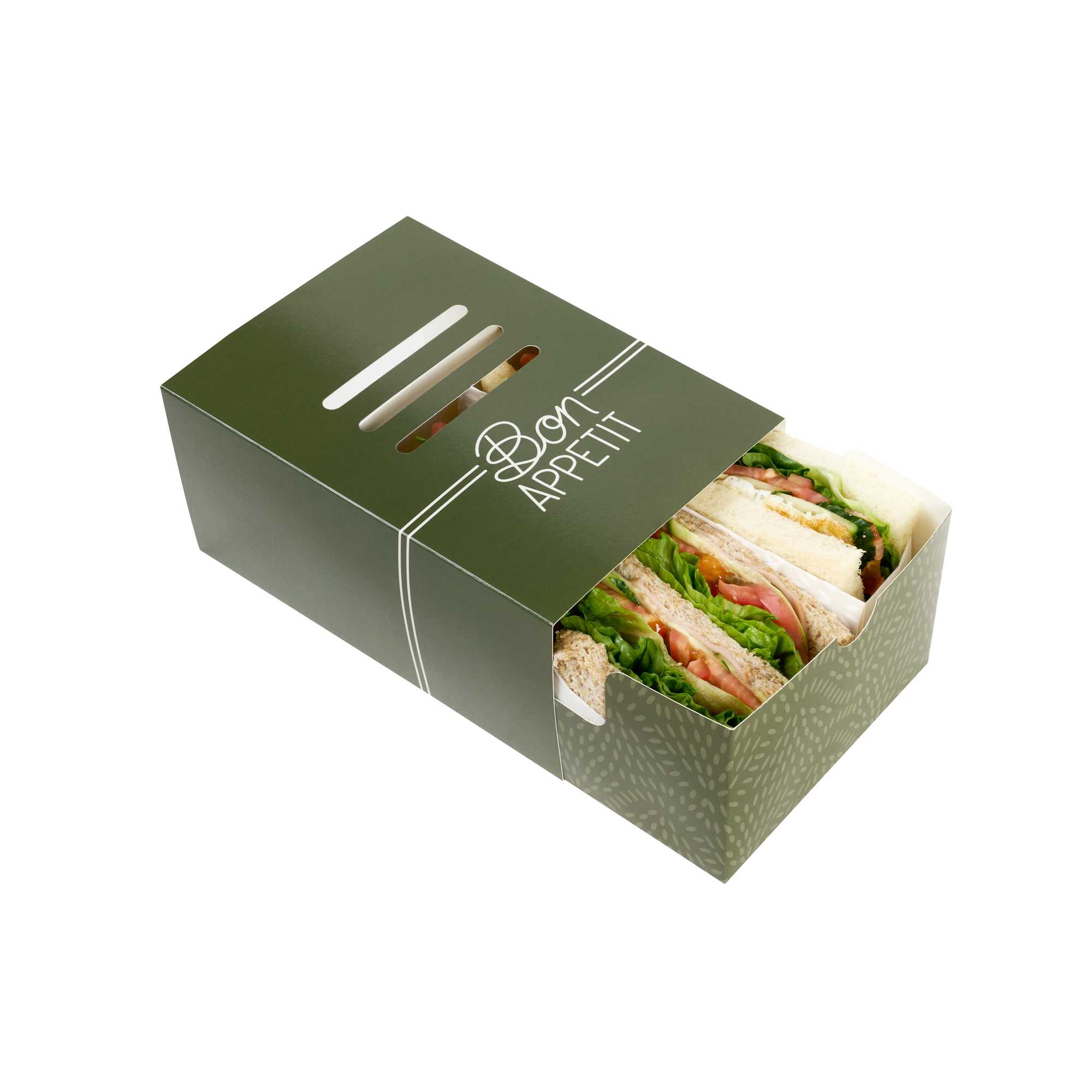 Cater Tek Rectangle Green Paper Hot Dog / Sandwich Tray - with Cover and Divider - 8 1/4" x 5 3/4" x 3 3/4" - 100 count box