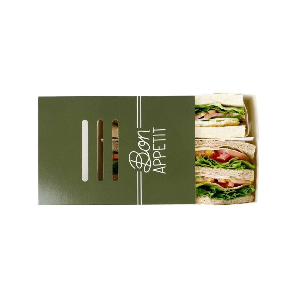 Cater Tek Rectangle Green Paper Hot Dog / Sandwich Tray - with Cover and Divider - 8 1/4" x 5 3/4" x 3 3/4" - 100 count box