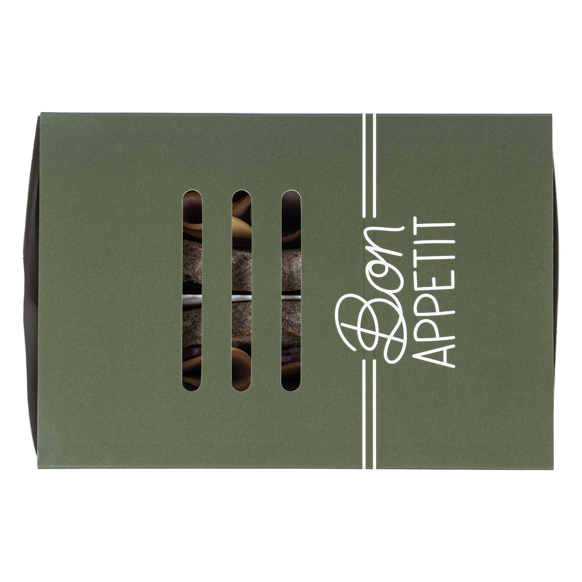 Cater Tek Rectangle Green Paper Hot Dog / Sandwich Tray - with Cover and Divider - 8 1/4" x 5 3/4" x 3 3/4" - 100 count box