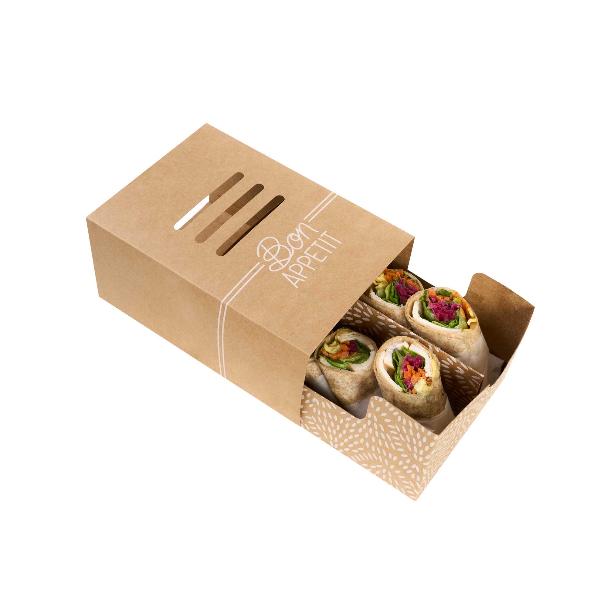 Cater Tek Rectangle Kraft Paper Hot Dog / Sandwich Tray - with Cover and Divider - 8 1/4" x 5 3/4" x 3 3/4" - 100 count box