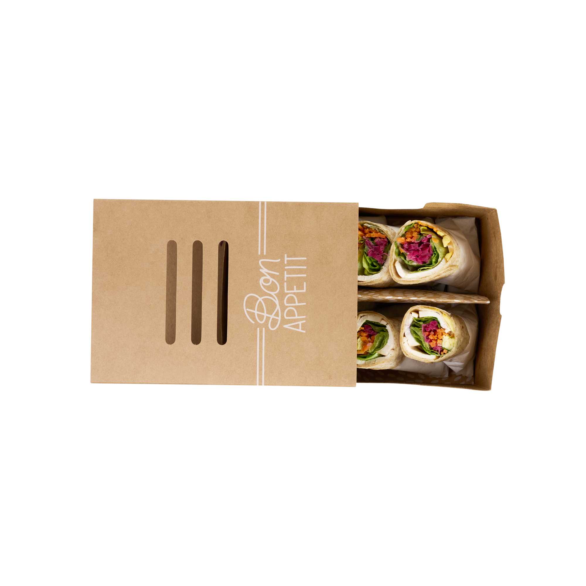 Cater Tek Rectangle Kraft Paper Hot Dog / Sandwich Tray - with Cover and Divider - 8 1/4" x 5 3/4" x 3 3/4" - 100 count box