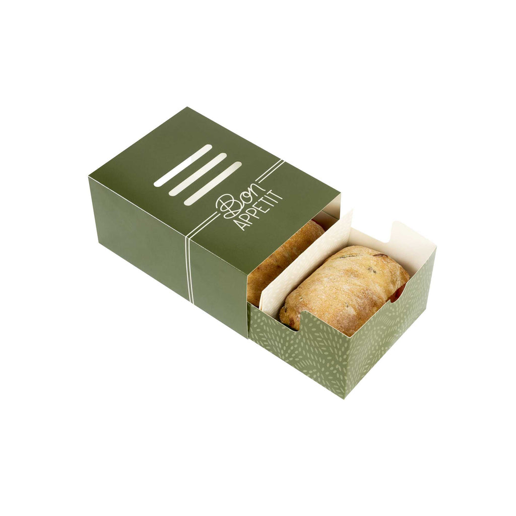 Cater Tek Rectangle Green Paper Burger Tray - with Cover and Divider - 8 1/4" x 5 3/4" x 3 3/4" - 100 count box