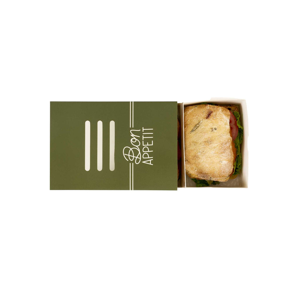 Cater Tek Rectangle Green Paper Burger Tray - with Cover and Divider - 8 1/4" x 5 3/4" x 3 3/4" - 100 count box
