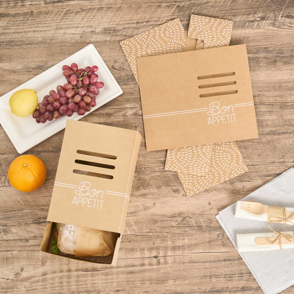 Cater Tek Rectangle Kraft Paper Burger Tray - with Cover and Divider - 8 1/4" x 5 3/4" x 3 3/4" - 100 count box