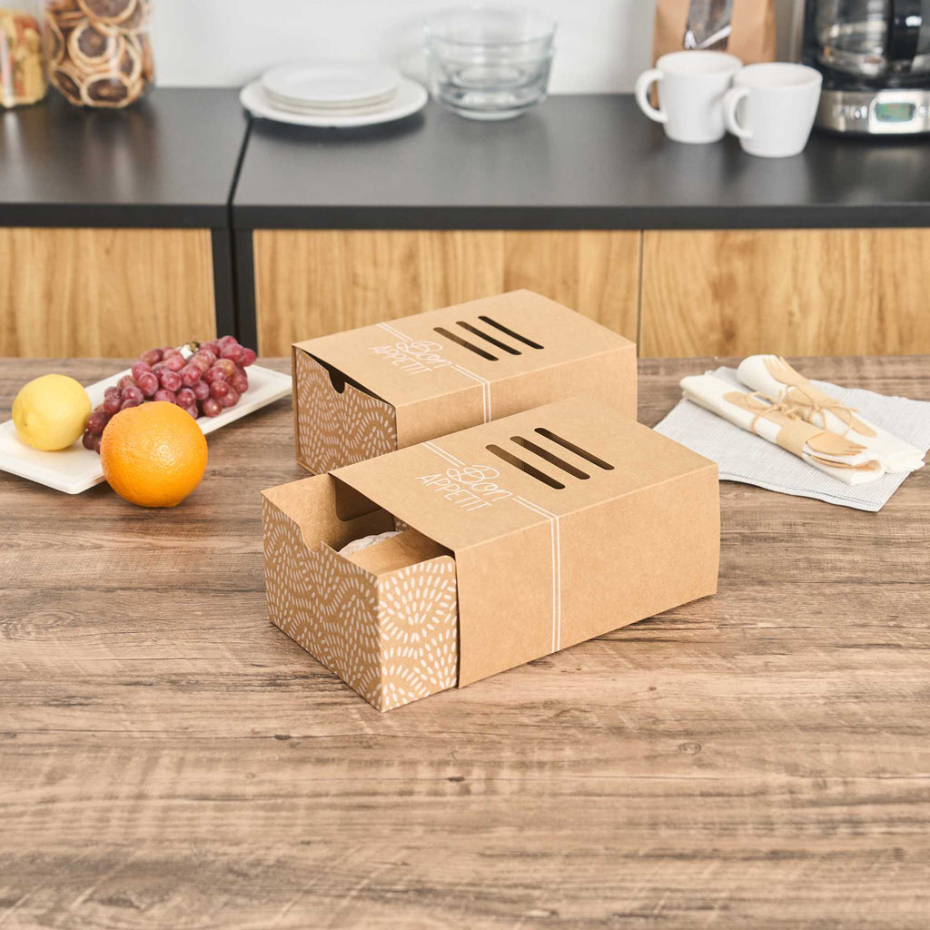 Cater Tek Rectangle Kraft Paper Burger Tray - with Cover and Divider - 8 1/4" x 5 3/4" x 3 3/4" - 100 count box
