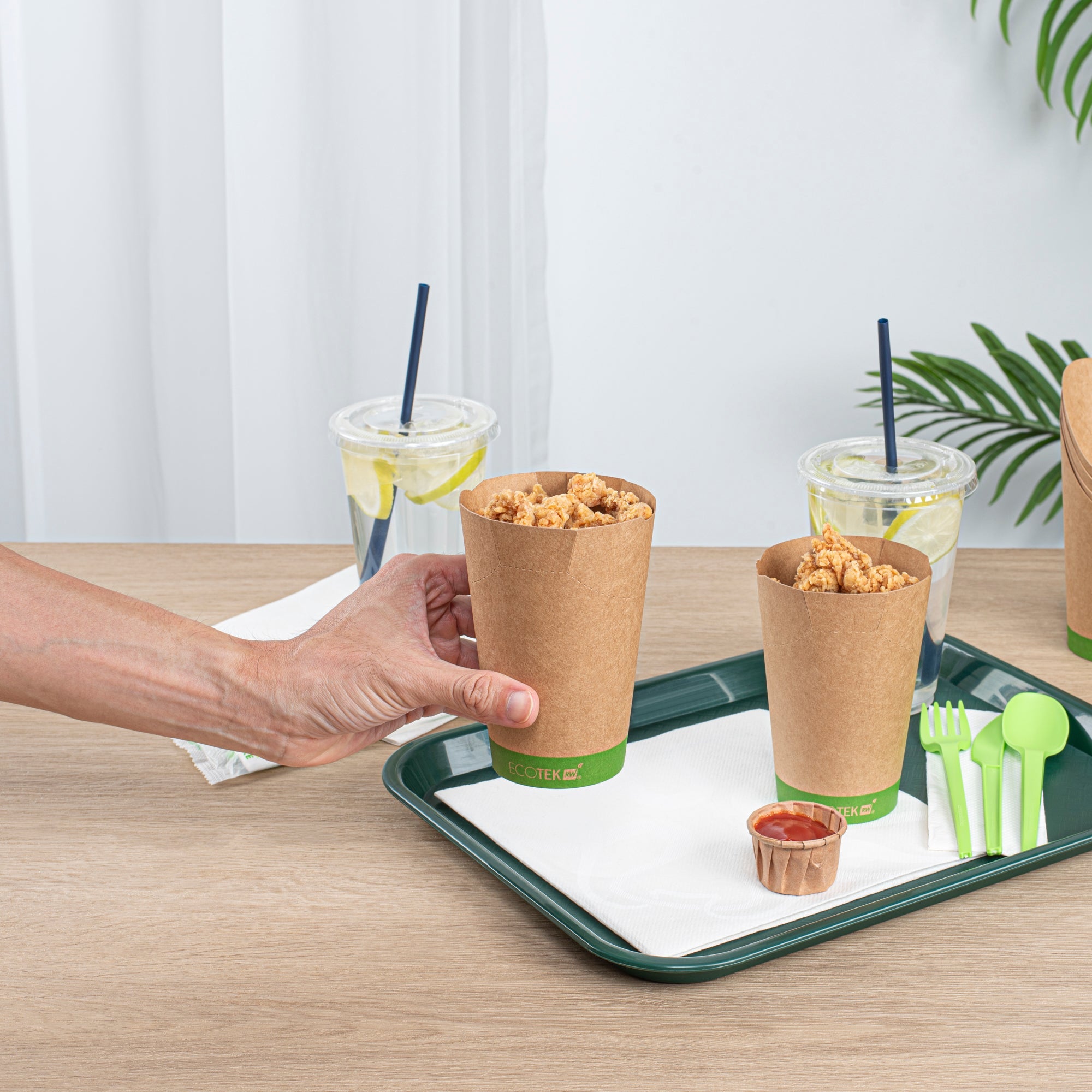 Sustain 16 oz Round Kraft Paper To Go Fry Cup - with PLA Lining, Compostable - 3 1/4" x 3 1/4" x 4 1/4" - 100 count box