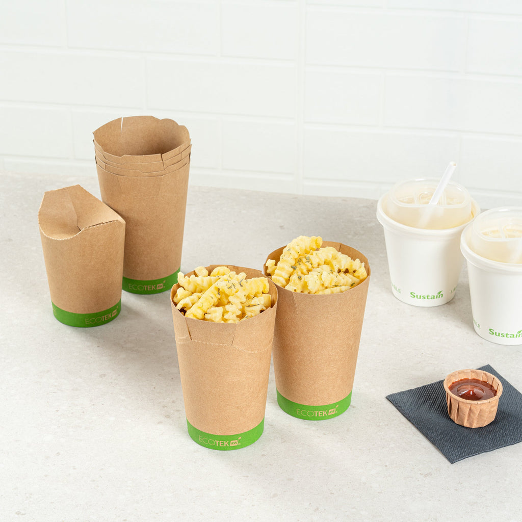 Sustain 16 oz Round Kraft Paper To Go Fry Cup - with PLA Lining, Compostable - 3 1/4" x 3 1/4" x 4 1/4" - 100 count box
