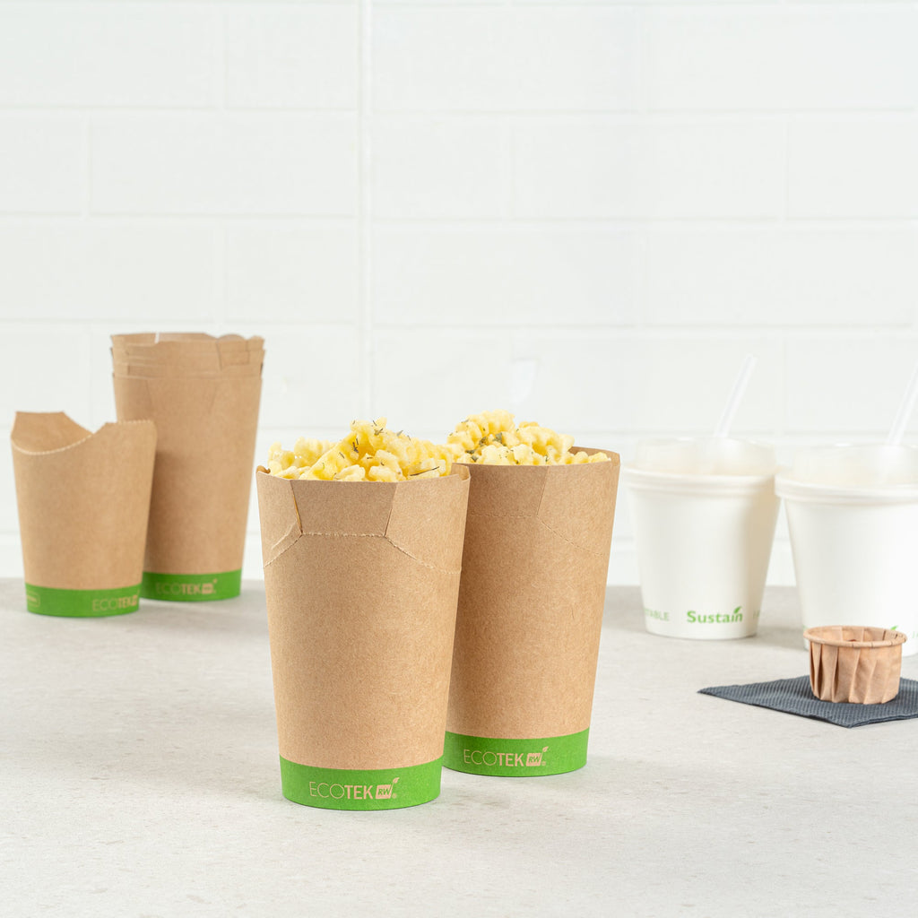 Sustain 16 oz Round Kraft Paper To Go Fry Cup - with PLA Lining, Compostable - 3 1/4" x 3 1/4" x 4 1/4" - 100 count box