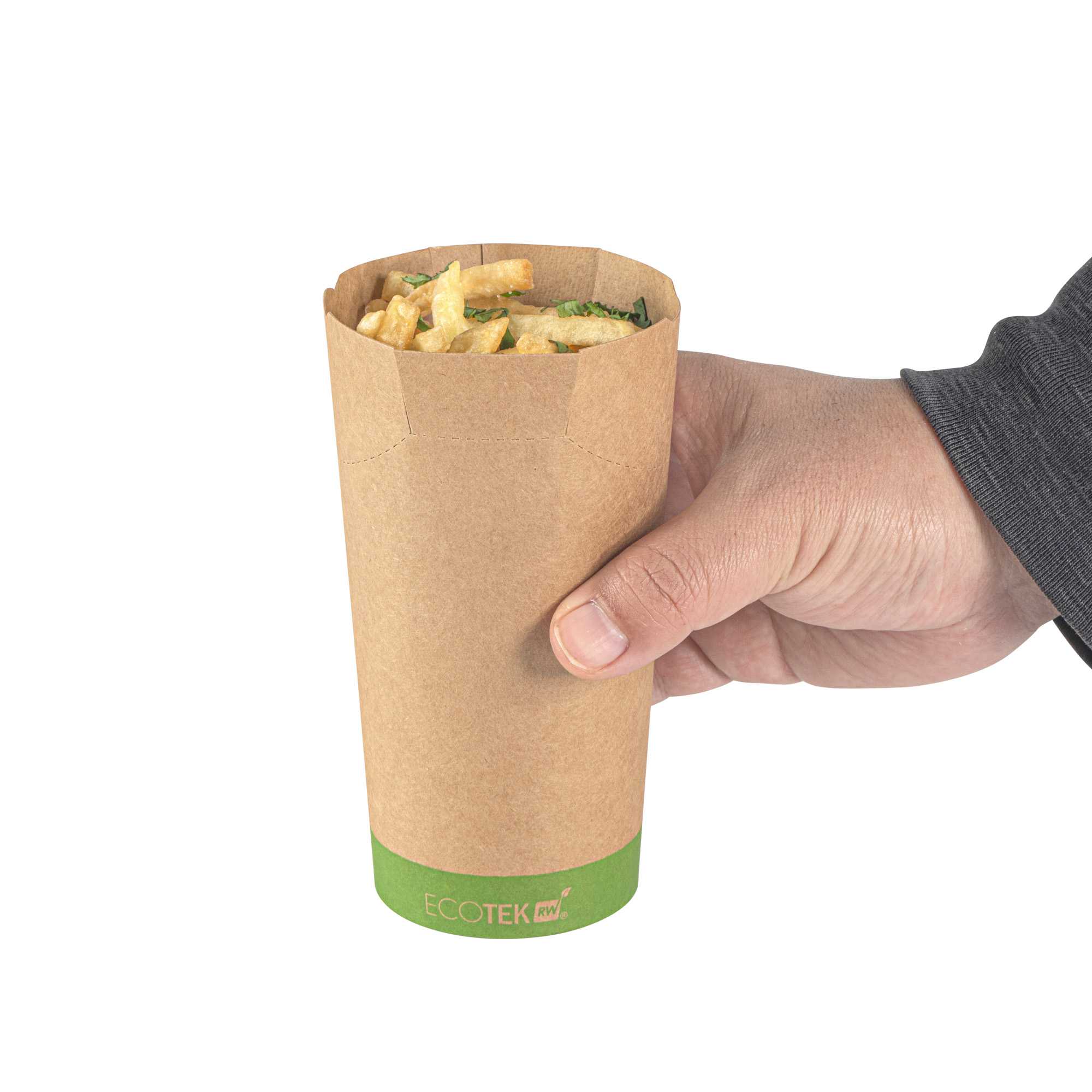 Sustain 20 oz Round Kraft Paper To Go Fry Cup - with PLA Lining, Compostable - 3 1/4" x 3 1/4" x 5" - 100 count box